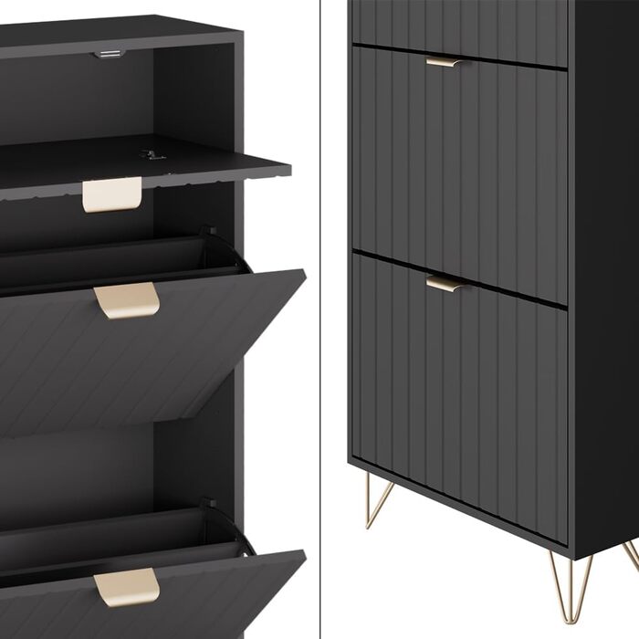 Шафа для взуття Vicco Helge, чорна, 60 x 145 см, 3 відділення