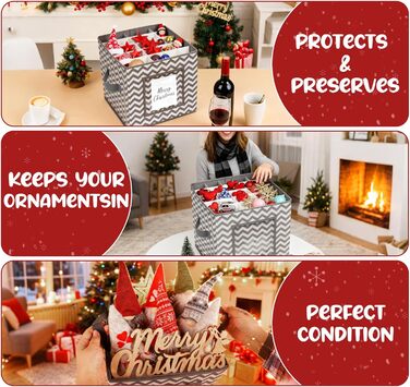 Коробка для зберігання прикрас на Новий рік, 166 відділень, з регульованими перегородками, кришкою та ручками, 31x31x30 см, червона, зі сніжинками, у білому кольорі (сіро-біла)