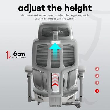 Крісло офісне MUSSO H80 Pro з ергономічною спинкою, сітчасте, з підтримкою попереку, регульовані підлокітники, підставка для ніг, темно-сіре