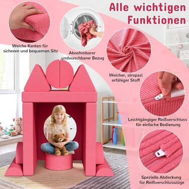 Дитяче ігрове диван-конструктор MAMIZO Cord, 15 частин, рожевий. Модульний диван-конструктор для гри та відпочинку в дитячій кімнаті. Оeko-Tex сертифікат.