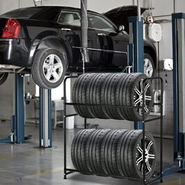 Стійка для шин на 8 шин, 107 x 46 x 117 см. Місце для зберігання шин та дисків, вантажопідйомність 180 кг, з чохлами для захисту. Для гаража, регулювання висоти.