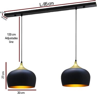 Підвісний світильник Bamyum Circle 3-light Black/Gold Ø30 см, вінтажний обідній світильник E27 (чорний x 2)