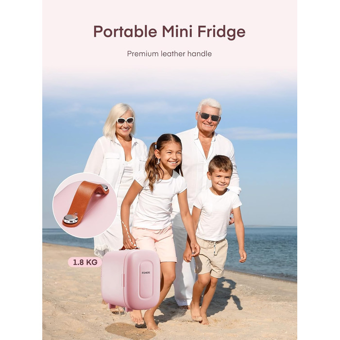 Міні холодильник FOHERE 5 літрів, USB живлення, 220V/12V, для напоїв та косметики, білий (рожевий)