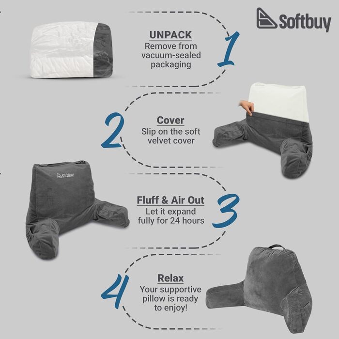 Велике читальне крісло-подушка Softbuy 78,7 см з підголовником, регульована XL-подушка для ліжка, м'яке крісло для дорослих з підлокітниками, ідеально для читання та відпочинку, велике (середнє)