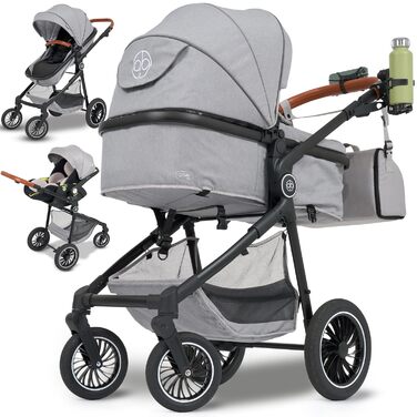 Дитяча коляска 3 в 1 AMOR BABY Primus сірого кольору: автокрісло, класична коляска та автокрісло в комплекті | Безпечна, з Isofix та 5-точковим ременем безпеки
