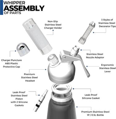 Професійний дозатор для вершків з нержавіючої сталі - сифон для капсул з вершками - пляшка Espuma для десертів (1л)
