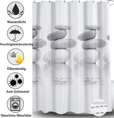Душова завіса 240x200 з текстилю з сірою галькою, стійка до цвілі і водостійка завіса для душу з 16 фіранками для душу