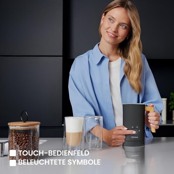 Електричний спінювач молока ZEEGMA MILKEE, 500 Вт, 650 мл, для капучино, лате, какао, антипригарне покриття, сенсорне керування (Чорний)