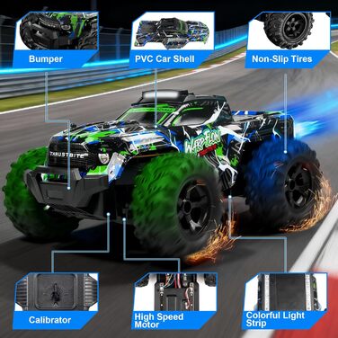 Радіокерований позашляховик BAZADER 1:18 з LED підсвіткою та розпилювачем води, 25 км/год, 2.4 ГГц, зелений - для хлопчиків від 4 років