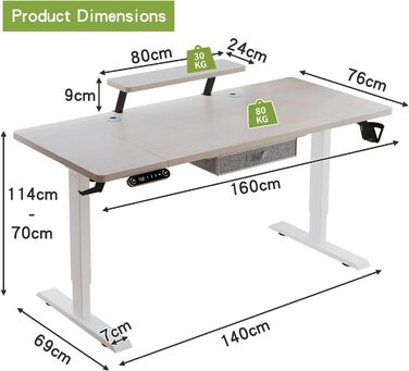 Електричний стіл Radlove з регулюванням висоти, стоячий стіл у формі L 150 см, стоячий стіл із 4 елементами керування пам'яттю з 2-складним телескопічним столом, дошка для з'єднання (76 x 160 см, полиця з дуба монітора)
