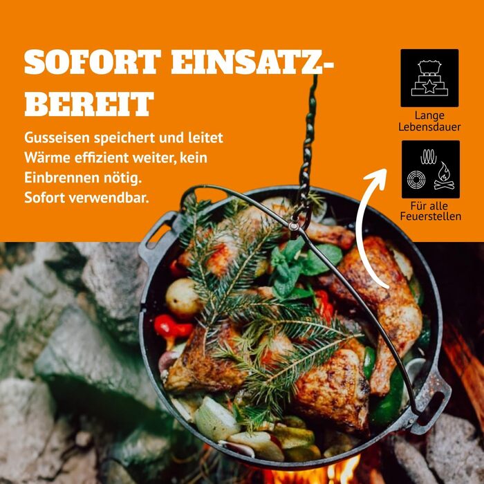 Чавунний казан Petromax Feuertopf (Dutch Oven) з ніжками для готування та випікання на відкритому вогні