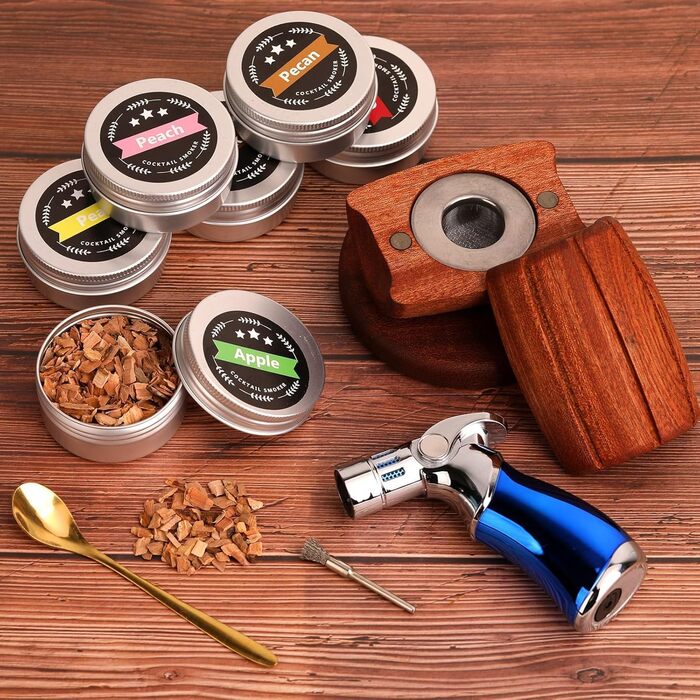 Набір для копчення коктейлів: 6 смаків, дерев'яні чіпси, форми для льоду, 2 склянки. Ідеальний подарунок для чоловіків