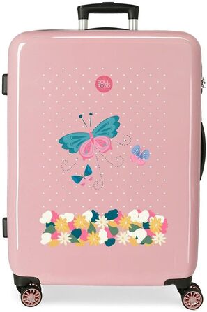 Валіза Road Precious Flower Pink, 50 x 38 x 20 см, жорстка, кодовий замок ABS, 34 л, 1,8 кг, 4 колеса, ручна поклажа (валіза середнього розміру)