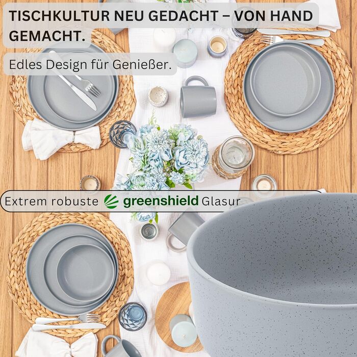 SÄNGER Leeds Sterling | Набір керамічних мисок, 6 предметів, миски для пластівців на 6 осіб, миски, стійкі до подряпин, стійкі до використання в мікрохвильовій печі, можна мити в посудомийній машині, маленькі миски, глибокі тарілки, сірі, 780 мл | КОЛЕКЦІ