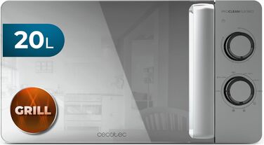 Мікрохвильова піч Cecotec з грилем Proclean 3160 Flatbed Mirror, 20 л, 700 Вт, 6 режимів, 800 Вт гриль, дзеркальний металевий дизайн, 3DWave-технологія