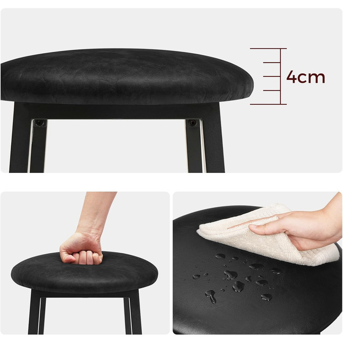 Барний стілець Manahcris, 2 шт. в наборі, 63 см, з PU-оббивкою, з підніжкою, для кухонної стійки, чорний