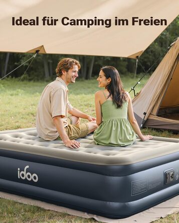 Надувний матрац iDOO самостійно надувний, 2 персони, з електричним насосом, для кемпінгу, 152x203x46 см, 295 кг, 152x203 см