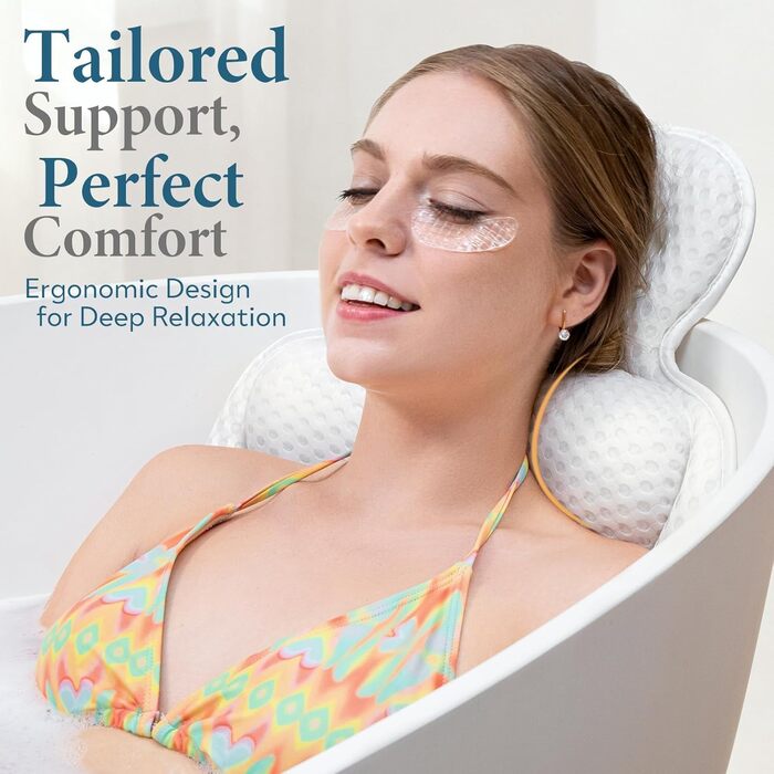 Подушка для ванни на голову та шию, бежева, 3D-сітка, 54 присоски - комфортний аксесуар для релаксу у ванні