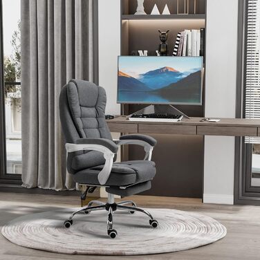 Офісний стіл Vinsetto: ергономічне крісло з підніжкою, регулюванням висоти та підлокітниками, сірий