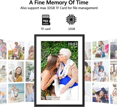 Цифровий фоторамка Frameo з Wi-Fi, 10.1 дюйма, 32GB, сенсорний екран, авто-обертання, підтримка Frameo App