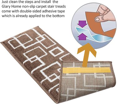 Килимки для сходів Glary прямокутні 15 шт 22х71 см коричневі в білий квадрат
