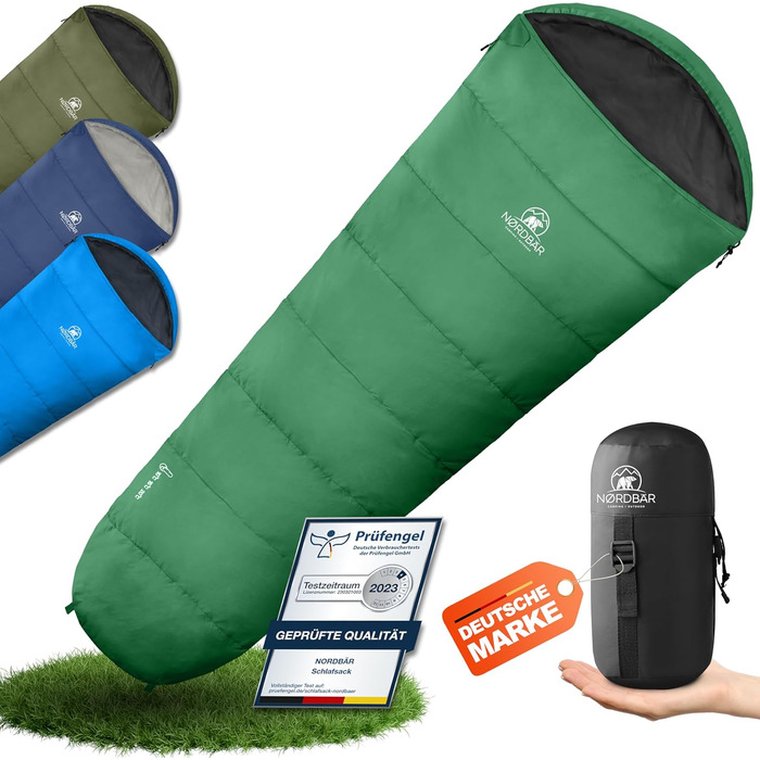 NORDBÄR® Спальний мішок 3 сезони та літній, ультралегкий, 750г/1500г, для кемпінгу, муміє, компактний, 100GSM/300GSM, для подорожей, готелів, літній спальний мішок