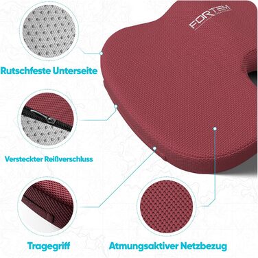 FORTEM Подушка для сидіння на офісне крісло, комп'ютерне крісло, автомобільне крісло. З Memory Foam, нековзна, велика (червона сітчаста тканина, extra large)