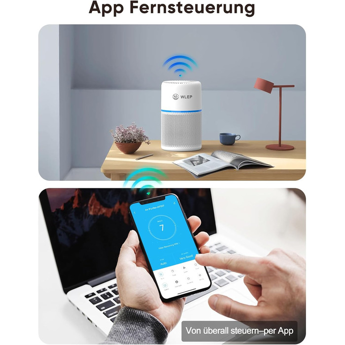 Повітряочисник для спальні з HEPA фільтром H13, активованим вугіллям, функцією ароматерапії, 360° циркуляцією повітря, нічним світлом та тихим режимом (KJ1-3S APP)