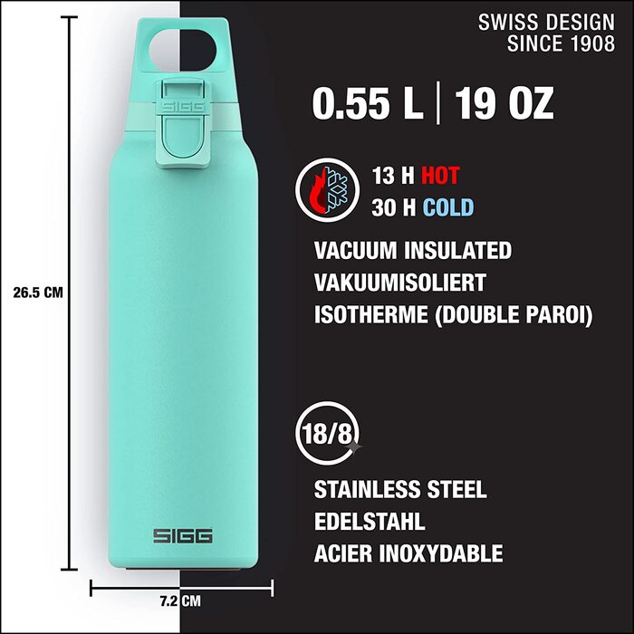 Термальна пляшка для пиття Sigg Hot & Cold ONE Light(0,55 л), що не містить забруднюючих речовин і ізольована пляшка для пиття для піших прогулянок, одноручна ліжко