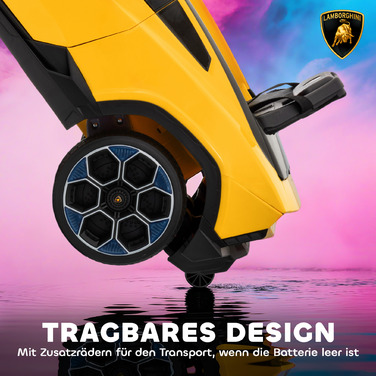 Дитячий електромобіль 12V з пультом дистанційного керування 2,4 GHz, 2 мотори, звуковими сигналами, LED-підсвічуванням, музикою, розміри 101,5 x 49 x 43 см, жовтий