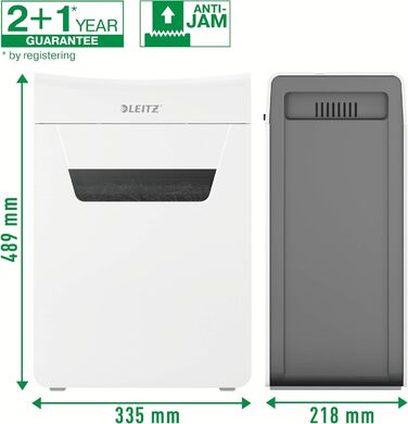 Leitz IQ 10X Premium Protect: Шредер для документів, партіковий зріз, 11-10 аркушів, тихий, компактний, сертифікований, 18л контейнер, для офісу та дому, білий