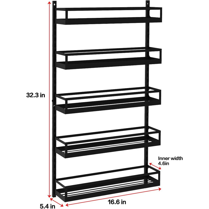 Настінний стелаж для спецій X-cosrack-5-поверховий регульований по висоті підвісний тримач для спецій-органайзер для кухонного шафи, шафи