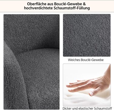 Крісло Yaheetech з тканини букле, крісло-релакс з регульованою спинкою та металевими ніжками, біле (темно-сіре)