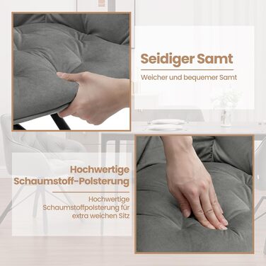 WOLTU Комплект з 4-х обертових стільців для їдальні, з підлокітниками, 360° обертання, для кухні та вітальні, з м'яким оксамитовим покриттям, сірий