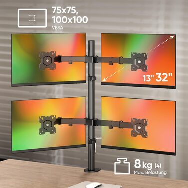 Кріплення для моніторів ONKRON D421E-B (4 монітори, 13-32 дюйми, до 8 кг, VESA 75x75-100x100)