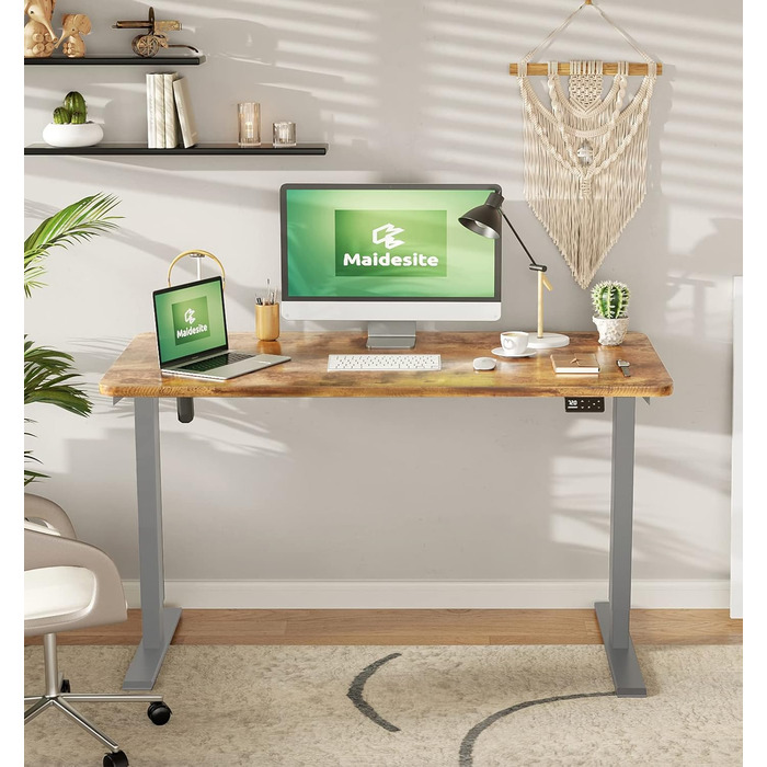 Регульований стіл MAIDeSITe 160 x 80 см з електроприводом та LED-підсвіткою (S1 Pro) сірий + вінтажний коричневий