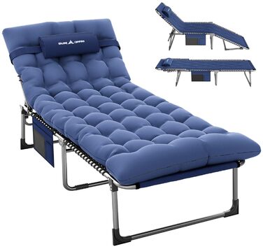 Розкладне ліжко для кемпінгу UDPATIO: зручне ліжко для відпочинку на природі з регульованою спинкою та подушкою (Navy)