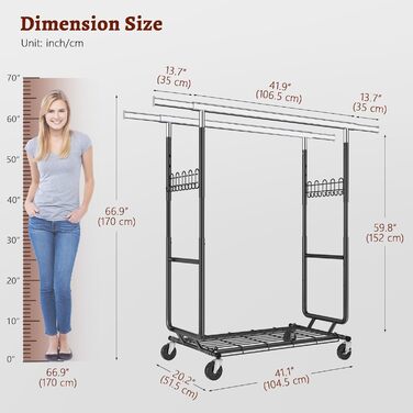 Стійка для одягу на колесах FAVOOOSTY, металева, мобільна, до 200 кг, чорна, 2 стійки