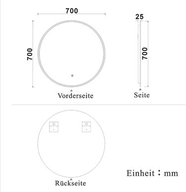 Круглий LED дзеркало для ванної кімнати 70 см з підсвічуванням, сенсорне керування, протизапітніння, Alpha Series, 70x70 см, холодне біле світло