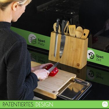 Магнітний блок для ножів + набір кухонних лопаток 5 шт. 2 в 1: Блок для ножів без ножів та тримач для кухонних аксесуарів - бамбуковий магнітний тримач для ножів - магнітний тримач для ножів - органайзер для кухні