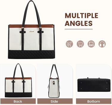 Сумка для ноутбука LOVEVOOK, жіноча, середнього розміру (15,6 дюймів), для роботи, навчання, офісу, універсітету, сумка-шопер, акцент: коричнево-чорно-білий колір