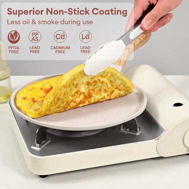 Сковорода для крепів та млинців JEETEE з антипригарним покриттям з граніту, бакелітова ручка, 24 см, PFOA Free, бежева