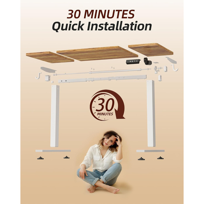 Регульований стіл BEXEVUE 120x60 см, електричний, з пам'яттю, для комп'ютера, білий