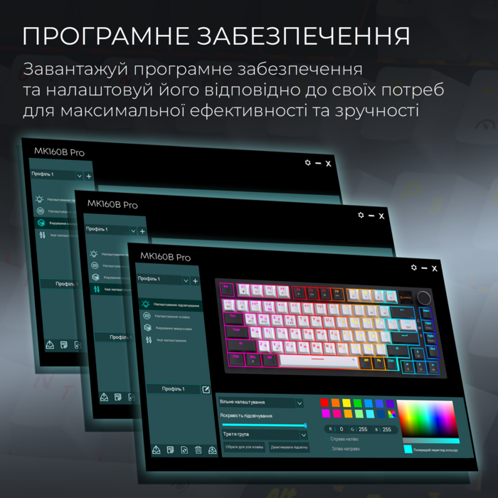 Бездротова механічна клавіатура GamePro Asgard Valhalla Pro (MK160W-D-Pro) 75% Rainy switches