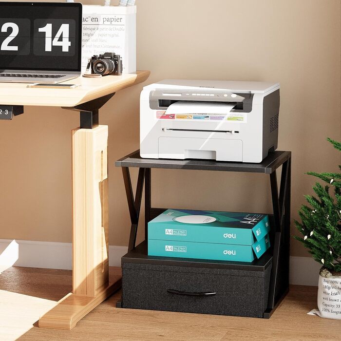 Підставка для принтера з ящиком, стіл-організатор, чорний. Підходить для офісу, дому, школи, копіювальних машин та сканерів
