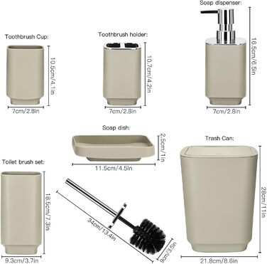 Розкішний набір аксесуарів для ванної кімнати відро для сміття, щітка для унітазу, тримач для зубних щіток, рожевий/бежевий, 6 шт.
