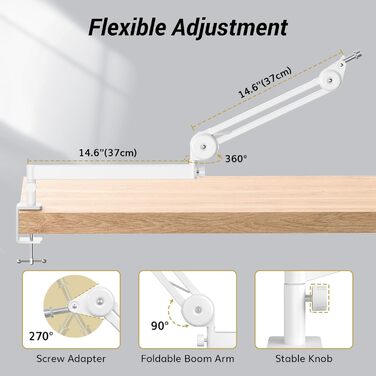 Мікрофонна стійка TONOR T40LP низькопрофільна, біла, з прихованими пружинами, 37+37 см для геймінгу, подкастів, запису звуку