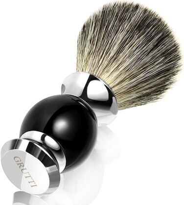 Щітка для гоління GRUTTI Badger - борсукова шерсть, ручка з дорогоцінної смоли, металеві акценти - чорний - вологе гоління зі срібною бритвою