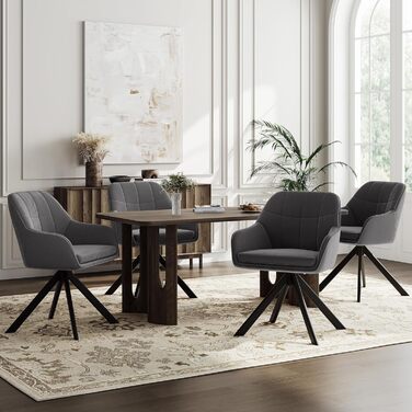 Набір з 6 обертових кухонних стільців сірого кольору з підлокітниками, з м'яким сидінням, для вітальні та кухні. Стільці з металевими ніжками, оббивка з велюру.