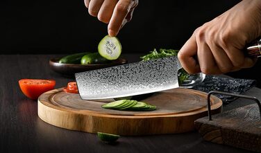 Японський ніж Gyuto FANTECK з дамаської сталі 20 см (67 шарів VG-10) - професійний кухонний ніж з дерев'яною ручкою Pakkawood, подарункова коробка